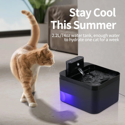 2.2L Cat Water Fountain Battery Operated Automatic Pet Water Fountain with Motion Sensor Dog Water Dispenser Cat Accessories