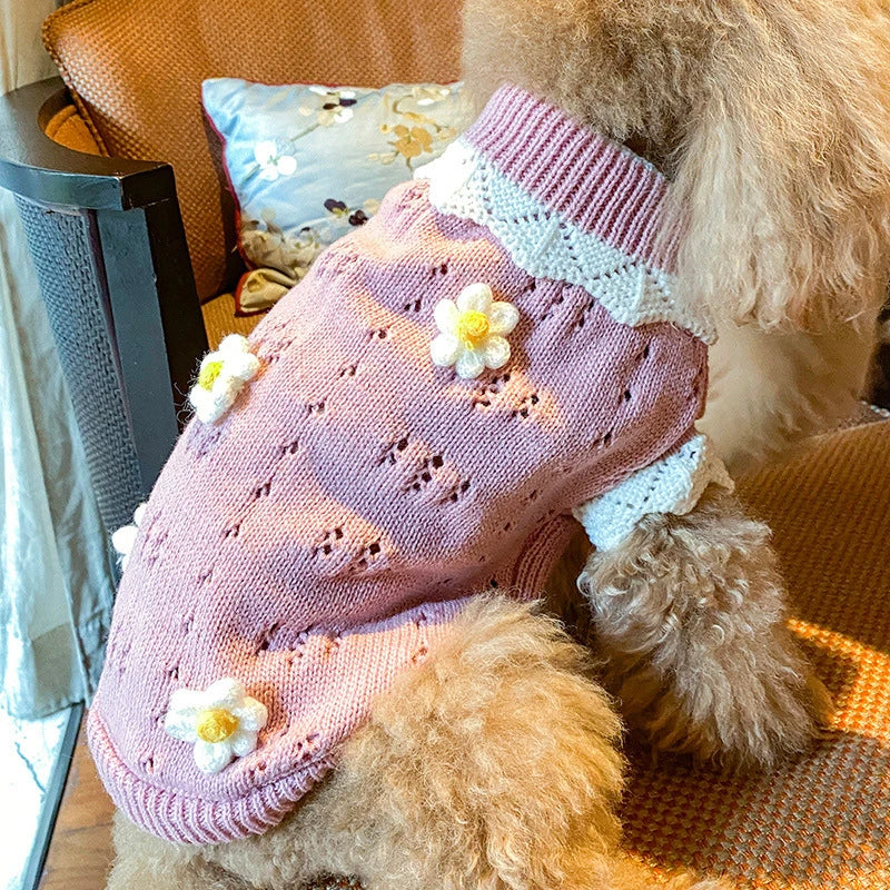 Luxury Designer Warm Winter Clothes for Pets Wool Knitting Floral New Year York Dog Sweaters Sphinx Cat Christmas Puppy Clothing