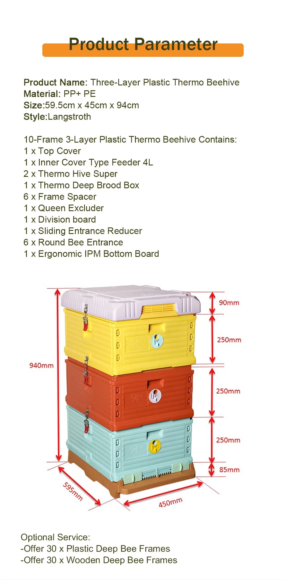 Langstroth 3-Layer 10-Frame Thermo Plastic Bee Hives for Sale - Bee Hive Box - Beekeeping Equipment Wholesale - Beehive Supplies