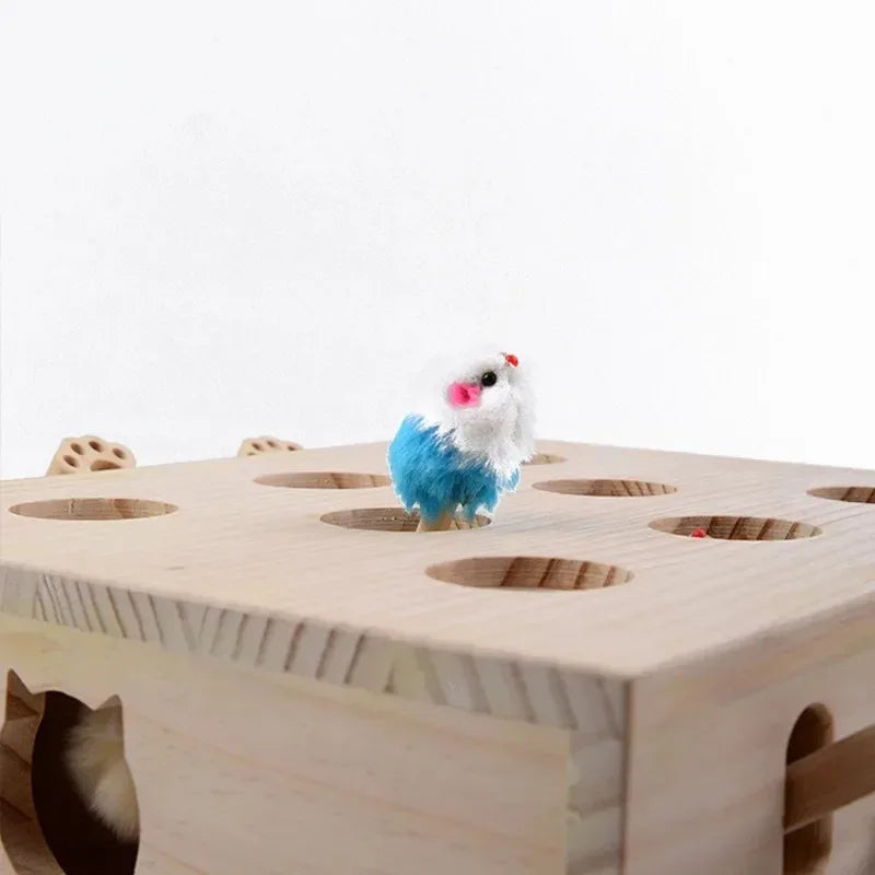 Funny Cat Hunt Puzzle Toy Wooden Maze Pet Hit Hamster Catch Bite Interactive Toys With 5-holed Mouse Holes Cats Toy Pet Supplies