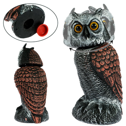 Owl Scare Bird Control Devices with 360° Swivel Head Waterproof Fake Owl Scarecrow Decoy Lifelike Simulation Owl Bird Deterrent
