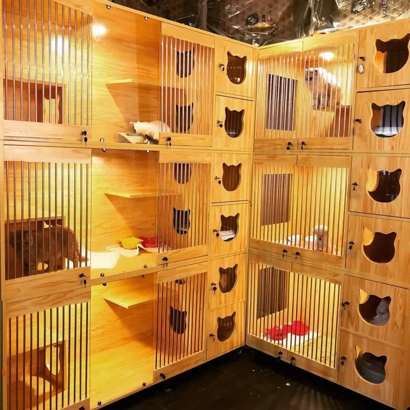 Wooden And Steel Pet Cat Display Cages Fence With Scratching post