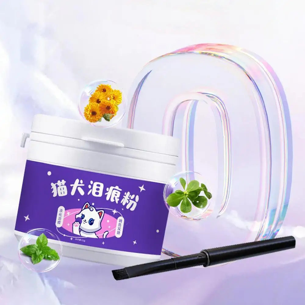 60g Pet Tear Stain Remover Powder  Dogs Cats Eye Cleaner Tear Stain Powder With Brush Pet Eye Risen Natural Safe Dog Eye Wash