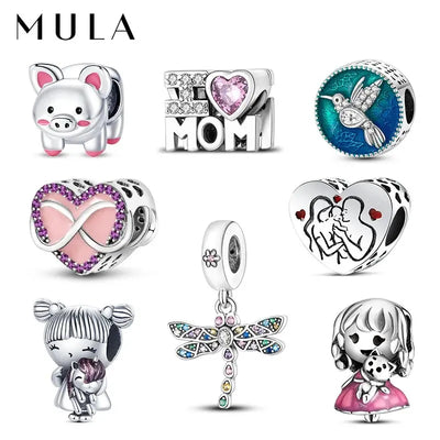 MULA 1PC Silver Plated Pig Bird Beads Fit Original Charm Bracelet DIY Jewelry Making For Woman