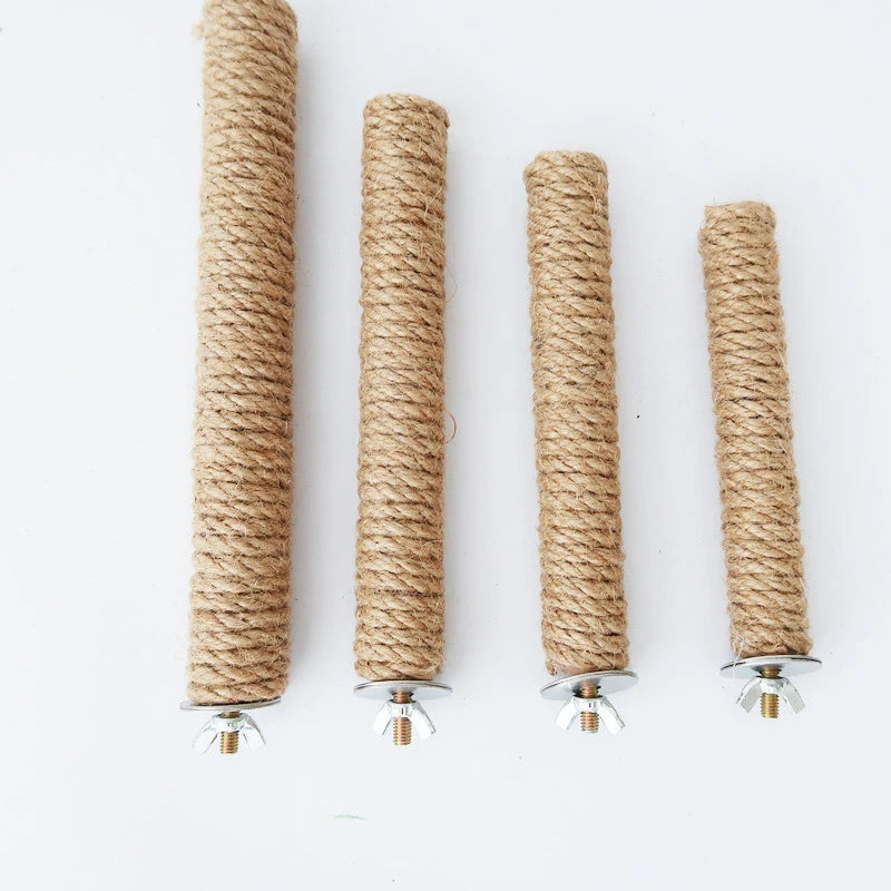 Natural Hemp rope Weaving Pet Bird Stand Parrot Raw Wood Fork Tree Branch Stand Rack Birds Hamster Branch Perches Chew Bite Toys