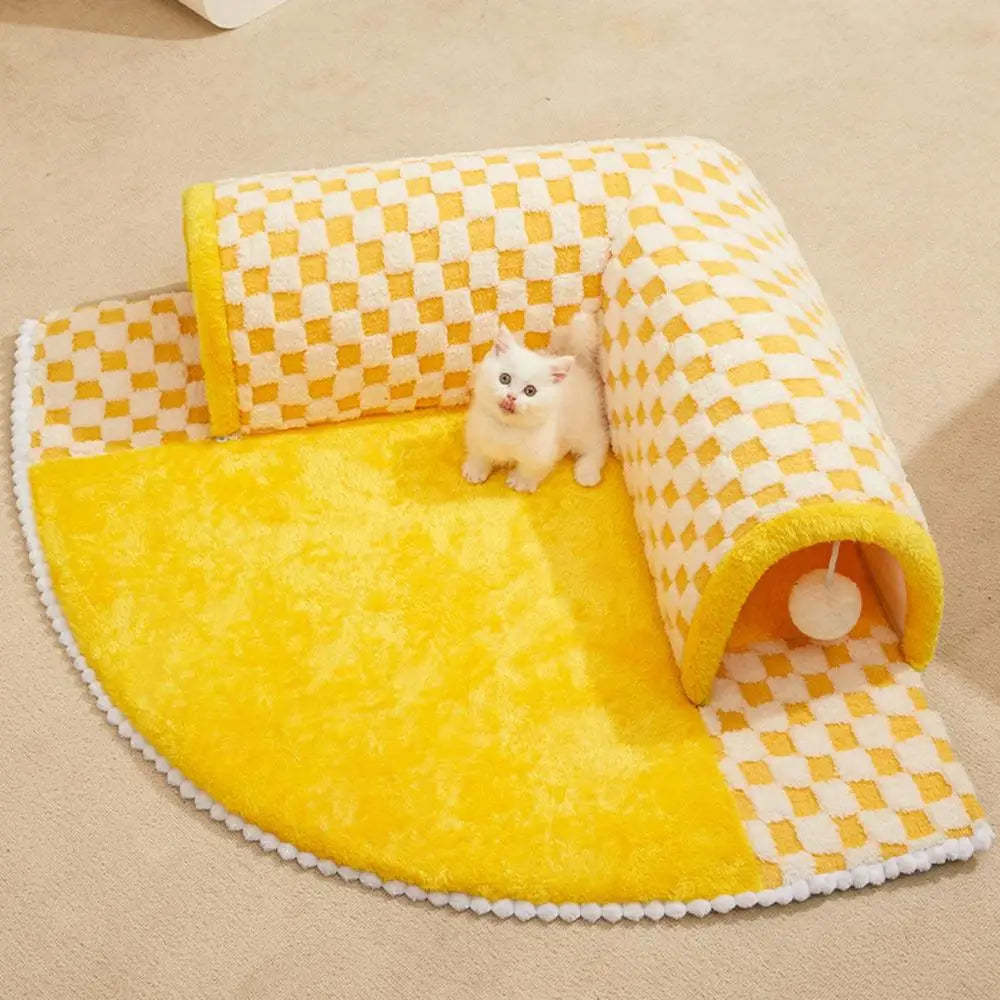Large Cat Tunnel Bed Warm Cozy 2 In 1 Cat Tunnels And Bed 2 White Balls Interactive Pet Cave Non-slip Bottom For Indoor Cats And