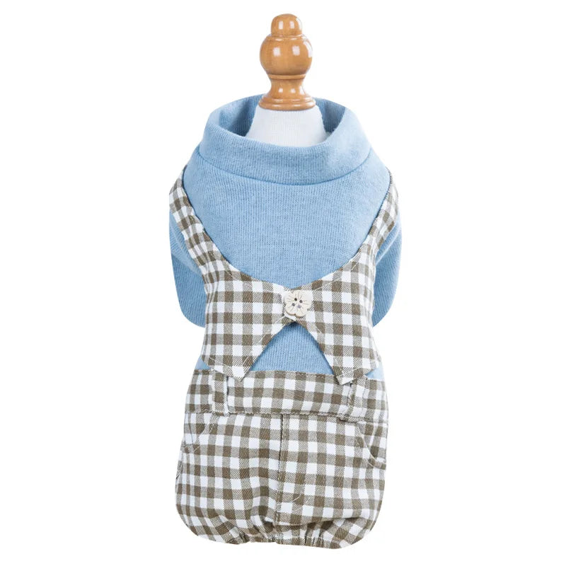 Winter Dog Clothes Bowknot Plaid Coat Thicken Jacket Pets Gentleman Outfits Warm Clothes Bowknot Jumpsuit Jacket Outfit Clothing