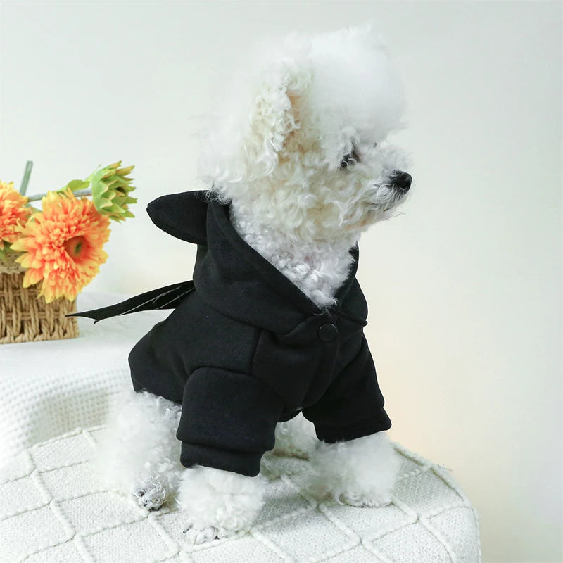 Black Bat Wings Costume Cat Sweatshirt Winter Warm Cosplay Clothing for Small Dogs Halloween Accessories French Bulldog Overalls