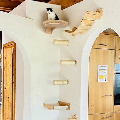 1 piece Wall Mounted Cat Shelves Wooden Hammock&Ladders&Bridge Climbing Shelf Kitten Climbing Tree Furniture  Indoor Cat Hammock