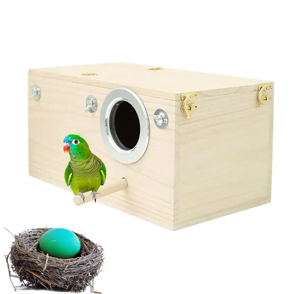 Parakeet Nest Box Wood Parrot Nesting Breeding House Nesting Boxes for Birds with Perch Stand Bird Cage Mating Box for Budgie