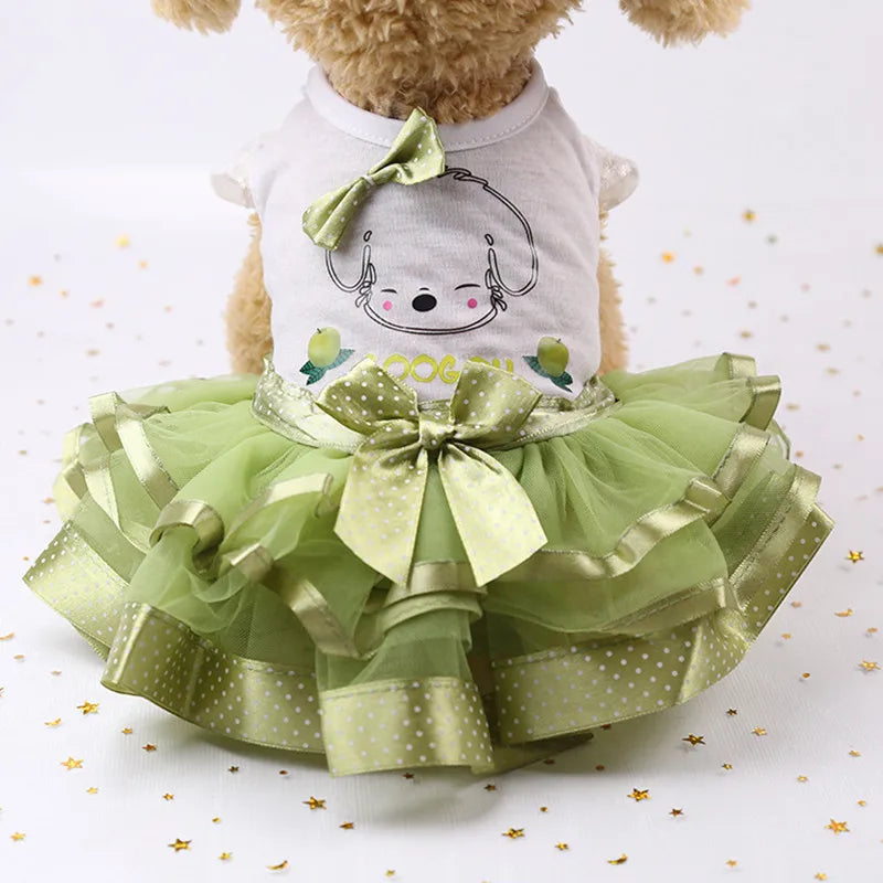 Cute Lace Princess Dog Tutu With Bow - Red, Yellow, Green