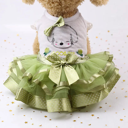 Cute Lace Princess Dog Tutu With Bow - Red, Yellow, Green