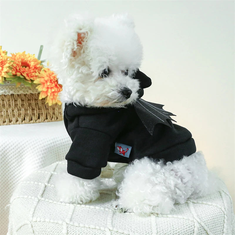 Black Bat Wings Costume Cat Sweatshirt Winter Warm Cosplay Clothing for Small Dogs Halloween Accessories French Bulldog Overalls