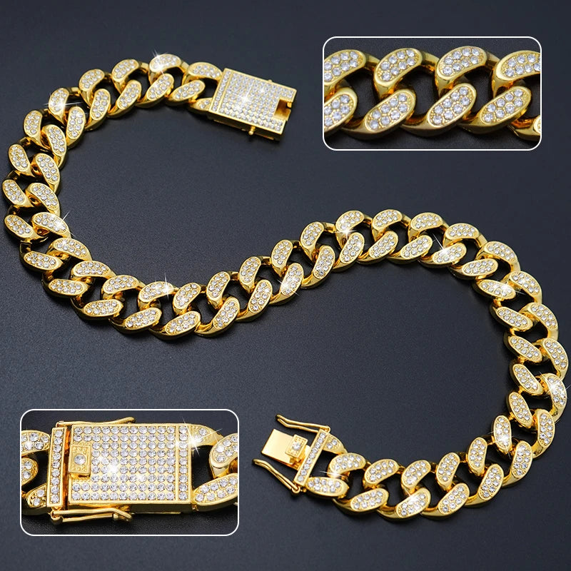 Dog Chain Diamond Cuban Collar,with Design Secure Buckle,Walking Metal Chain Collar,Pet Cat Cuban Collar Jewelry Accessories