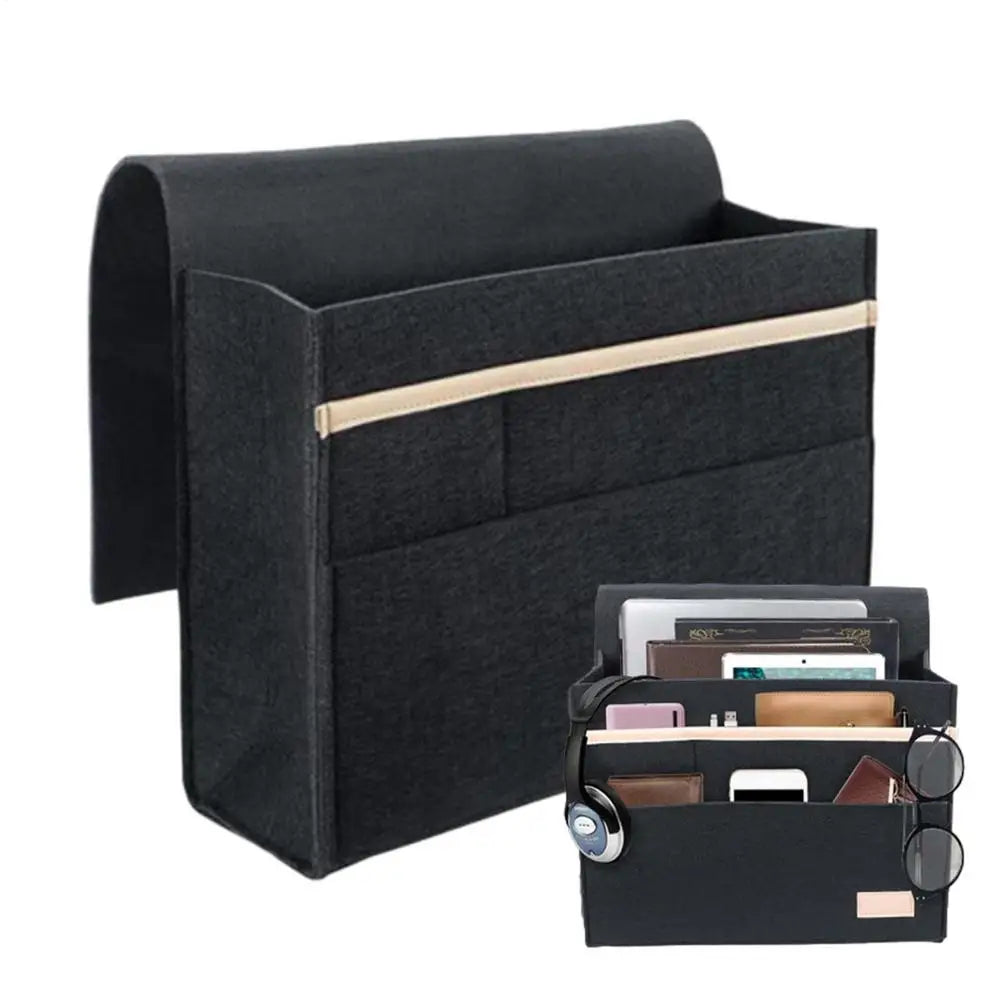 Bedside Organizer Caddy Felt Storage Bag Bed Sofa Shelf Pouch Holder Books Holder And Tissue Box Versatile Compact And