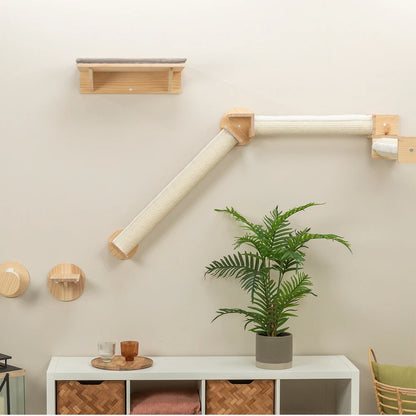 Cat Wall Mounted Furniture Climbing Shelves Scratching Post  Hammock With Ladders and Bridge of High Quality For Cat Playing