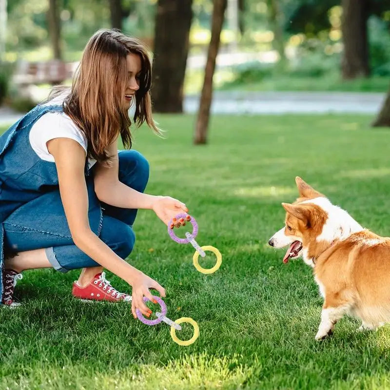 Dog Pull Toy Tough Chew Toys Indestructible Rings Dog Exercise Interactive 3 Rings Teeth Bite-Resistant Toys Puppy Teeth Clean