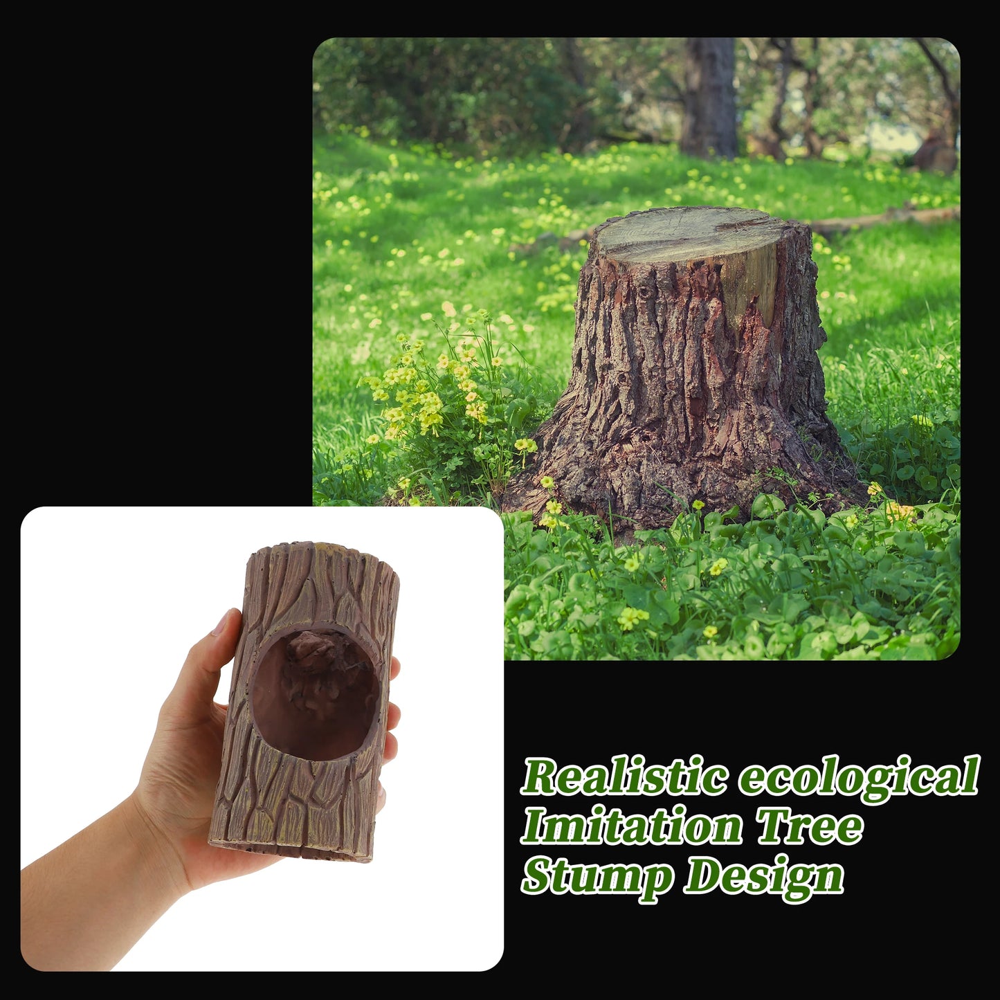 UXCELL Pets Reptile Hide Cave Habitat Shelter Resin Tree Reptile Artificial Woods with 2pcs Suction Cup Habitat Decoration