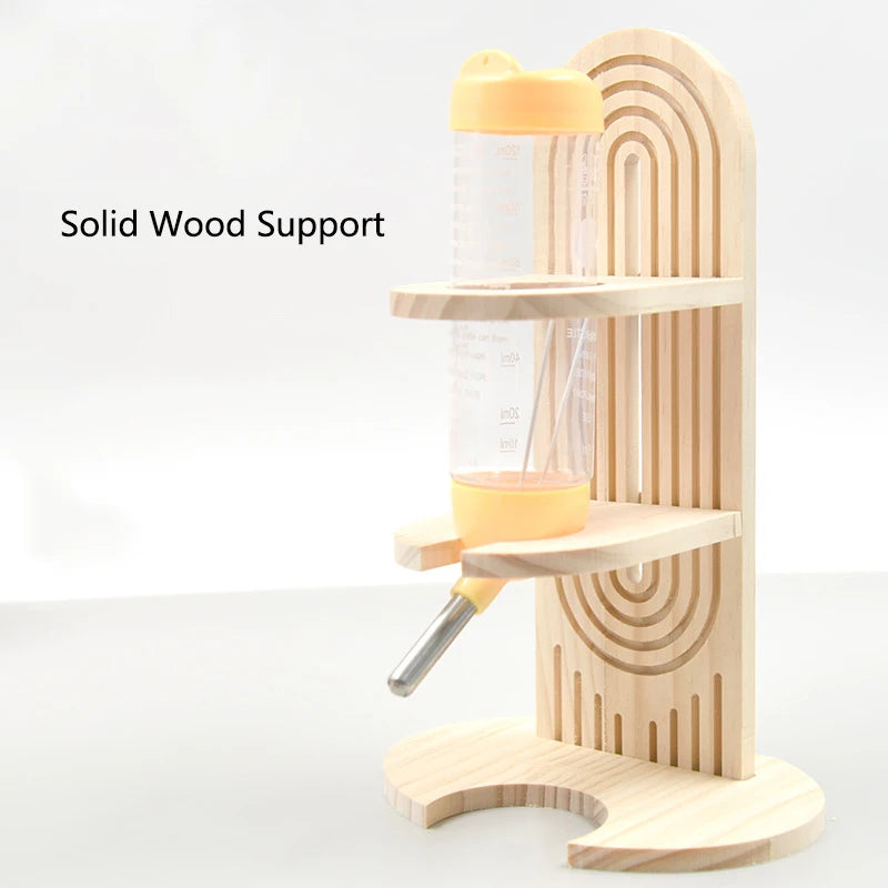 Adjustable Wooden Small Pets Water Drinking Bottle Holder Feeding Bottles Stand Auto Dispenser Holder Guinea Pigs Chinchillas