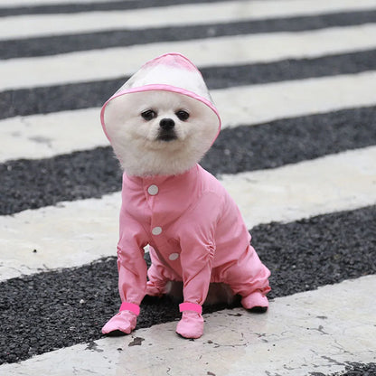 Small Dog Raincoat Hooded Pet Rain Wear Waterproof Teddy Poncho with Rain Boots Adjustable Puppy Dog Full Body Coverage with Hat