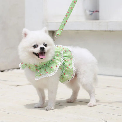Pink Flower Puppy Harness Mesh Breathable Small Girl Dog Cat Vest Harness Cute Doggy Lace Dress Harness with Leash for Walking