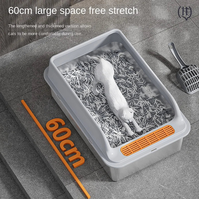 Cross-Border Oversized Stainless Steel Litter Box Top-In Anti-Take-Out Anti-Splash Cat Toilet Easy Clean Semi-Closed Pet Kitties