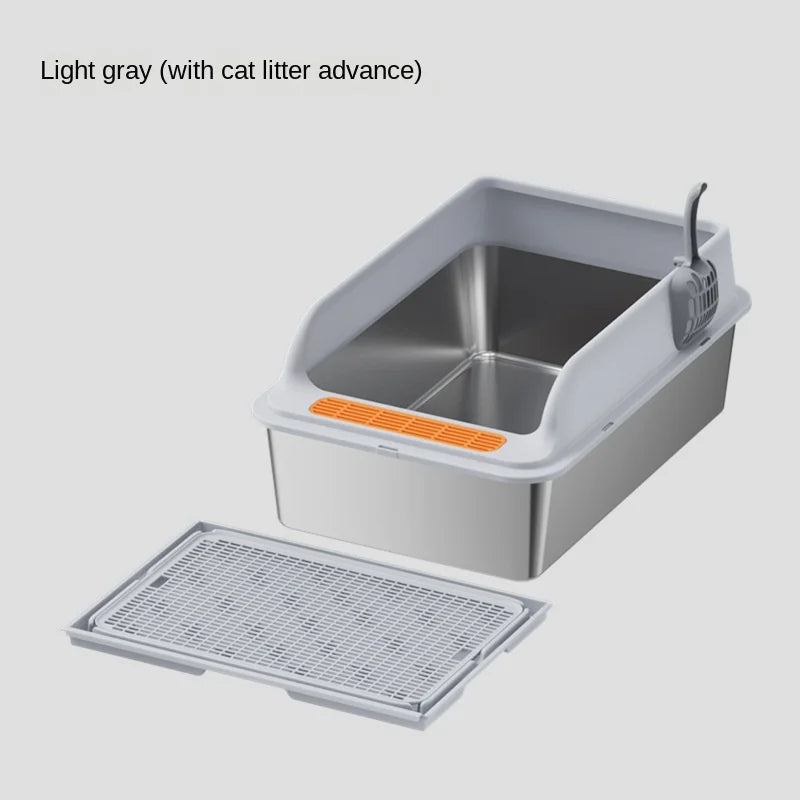 Cross-Border Oversized Stainless Steel Litter Box Top-In Anti-Take-Out Anti-Splash Cat Toilet Easy Clean Semi-Closed Pet Kitties