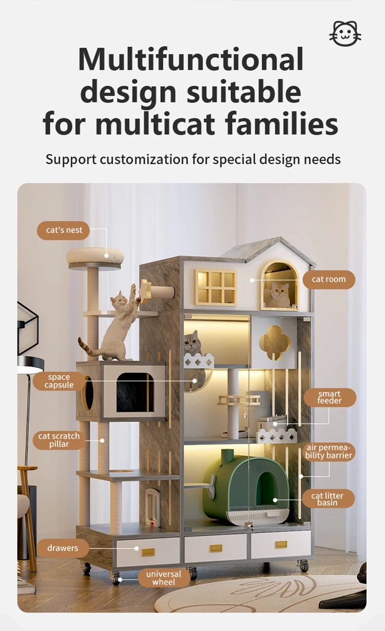 Excellent Quality Pet Furniture with Wheels Movable Animal Cages Cat Villa Fashion Wooden Dog House