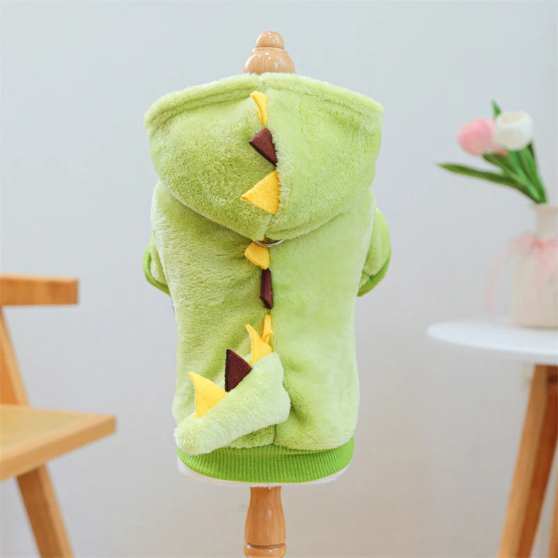 Autumn Winter Pet Dog Costumes Green Dinosaur Christmas Fleece Overalls Sweatshirts for Small Puppy Funny New Year Cat Clothing