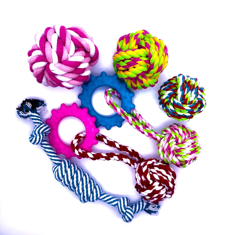 Pet Toy Chew Teething Cotton Rope Knot Ball Toys For Dog Tooth Clean Ball Bite-Resistant  Dog Chew Puppy Training InteractiveToy