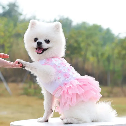 2023Summer Hotsell Sweet Princess Dog Dress Puppy Skirt Cat Clothes Peach Flower Mesh Pet Clothes Chihuahua York Wedding Dresses