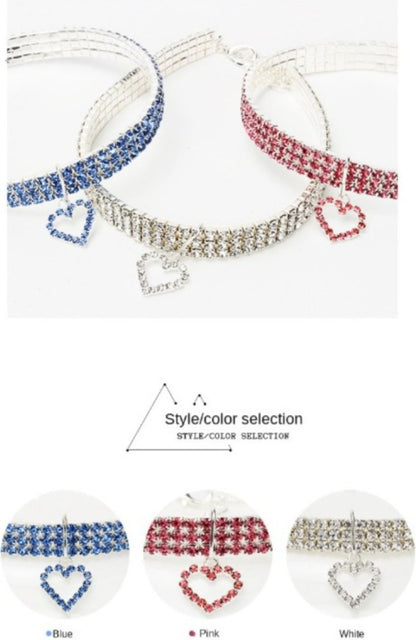 New Cat Dog Collar Three Row Elastic Rhinestone Pet Collars Love Decoration Necklace Puppy Kitten Ornament Pets Supplies