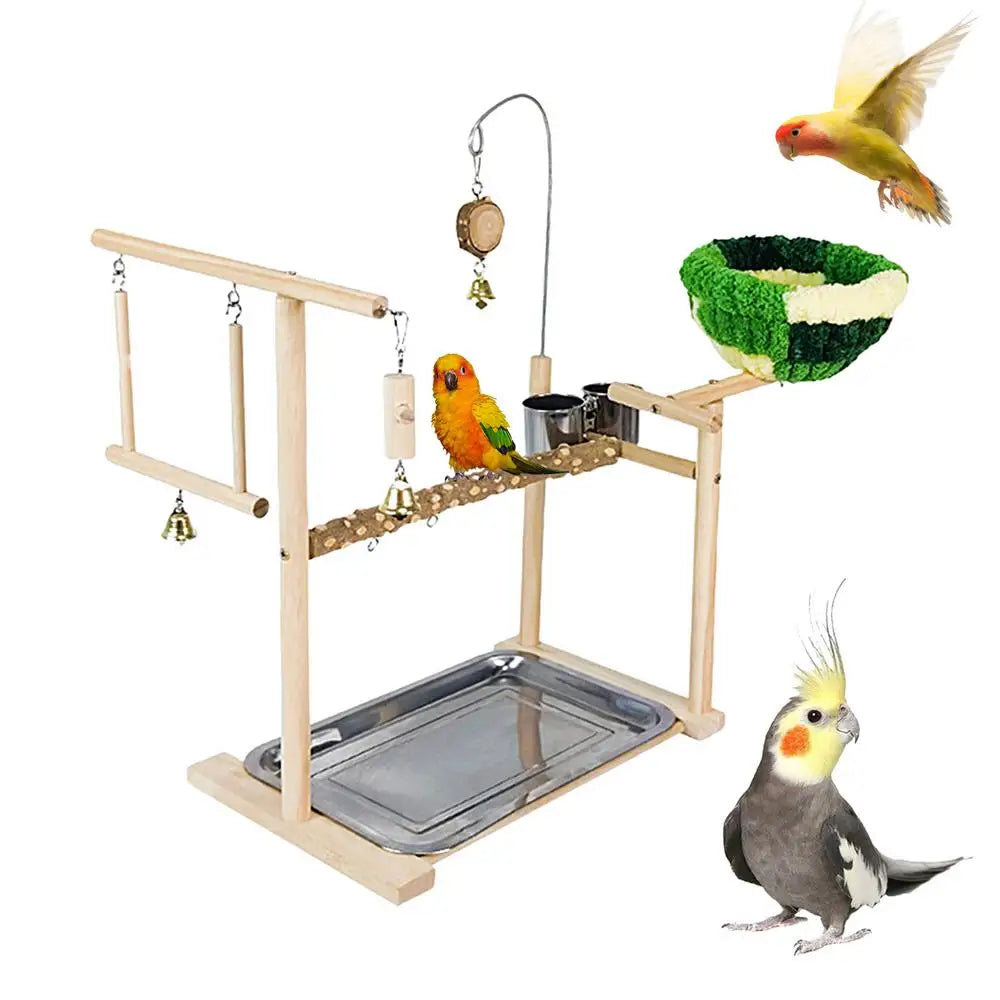 Bird Playground Stand Bird Perch Stand For Cage Natural Wooden Conure Budgie Lovebird Stand Activity Center Claw Grinding Toy