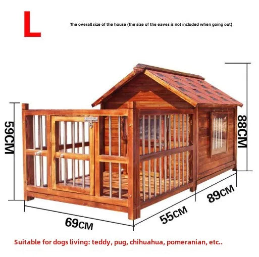 Dog House Outdoor Waterproof  Solid Wood Dog Villa with Yard Outdoor Rainproof Type Four Seasons Universal Pet Kennel