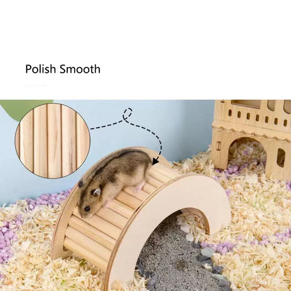 Smooth Hamster Hideaway Wooden Hamster House with Climbing Ladder Small Pet Castle Arch Bridge for Dwarf Mice Gerbils Small Pets
