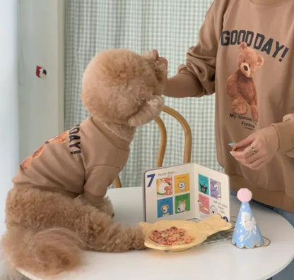 Winter Warm Cute Pet Casual Wear Clothes Bichon Hoodies Cartoon Bear Design For Puppy Dogs Poodle Teddy Girls Sweatshirt Jacket