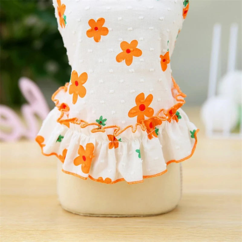 Cartoon Floral Summer Dress for Dogs Chihuahua Puppy Vest One Piece Pet Supplies Spring Female Sphinx Cat Luxury Dog Clothes