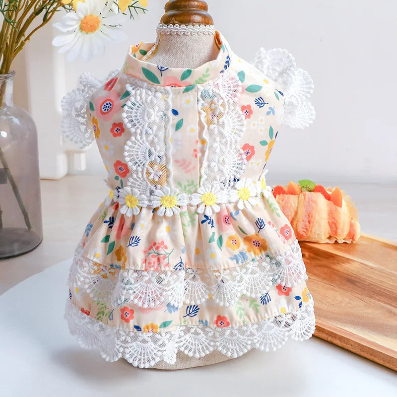 Cute Floral Puppy Dog Cat Princess Lace Dress Skirt Summer Pet Dresses for Small Dogs Poodle Pomeranian mascotas Clothes vestido