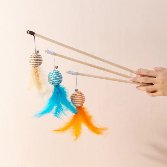 Cat Toy Cat Teaser Sticks Paper Rope Ball Tease Cat Stick Cat Interactive Toy Pet Toy Replace Head Cat Supplies Tease Cat Ball.