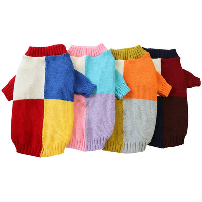 Plaid Patchwork Dog Sweater for Small Medium Dogs, 2024 New Winter Dog Clothes Knitted Pullover Jumper Warm Dog Sweatshirt