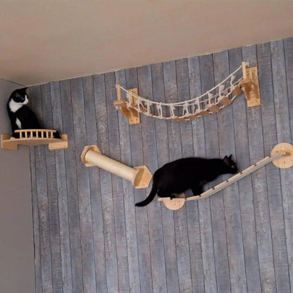 1PC Wall Mounted Climbing Shelf Cat Bridge Cat Hammock and Scratching Post or Wood Stairway for Kitten Indoor Playing and Rest