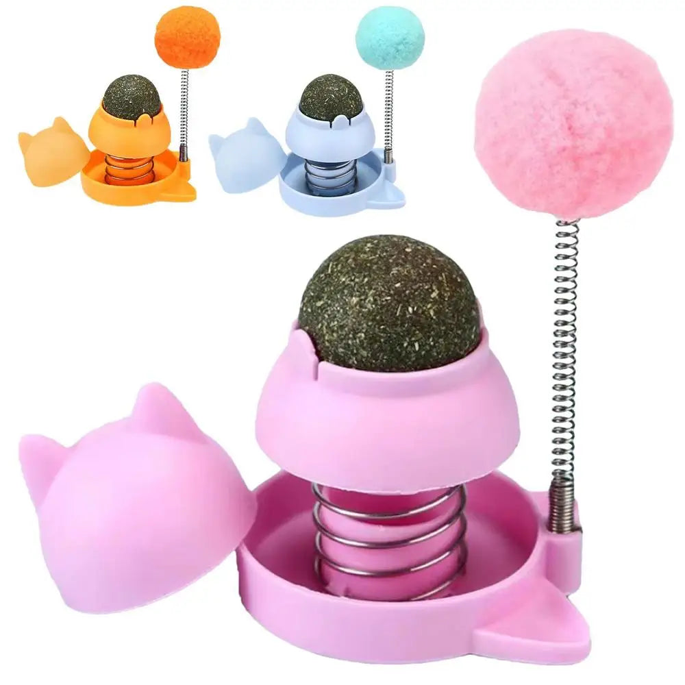 Catnip Ball for Cats Wall Rotatable Cat Licking Balls Edible and Healthy with Spring Ball Cat Licking Balls for Cats Catnip