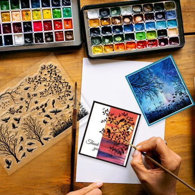 1pcs Bird Branch Silhouette Clear Stamps Birds Trees Clear Rubber Stamps Silicone for DIY Scrapbooking Photo Album 6.3x4.33inch