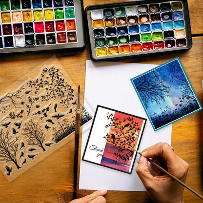 1pcs Bird Branch Silhouette Clear Stamps Birds Trees Clear Rubber Stamps Silicone for DIY Scrapbooking Photo Album 6.3x4.33inch