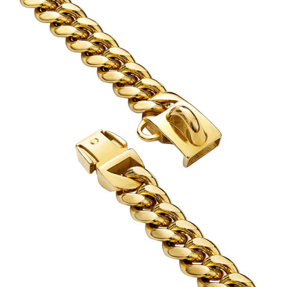 Gold Dog Chain Collar 15mm Stainless Steel Cuban Link Chain Strong Heavy Duty Chew Proof Dog Necklace with Buckle for Dogs
