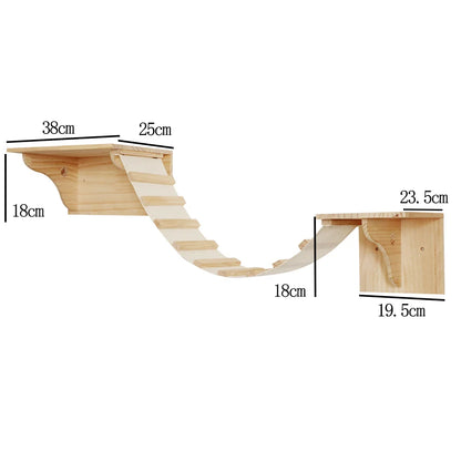 Wall Mounted Cat Climbing Shelves Cat Hammock with Ladder and Scratching Post Wooden Platform Pet Furniture for Kitten Playing