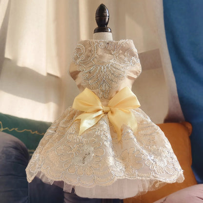 Floral Embroidered Lace Dog Dress for Small Dogs Luxury Design Dog Clothes Summer Bowknot Princess Dress Pet Apparel