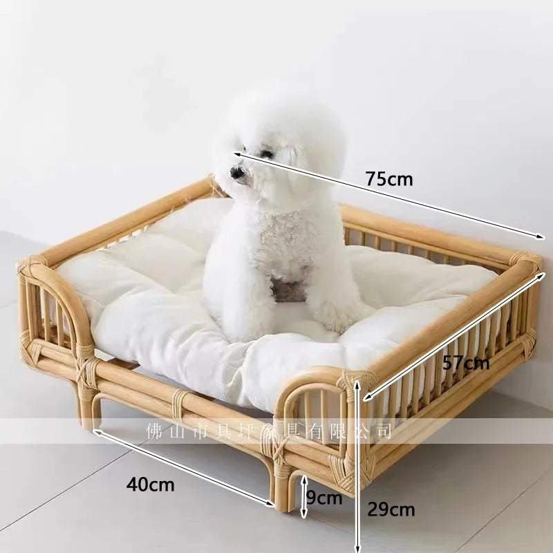 Japanese ins natural rattan dog cat pet bed teddy kennel princess bed summer removable cage