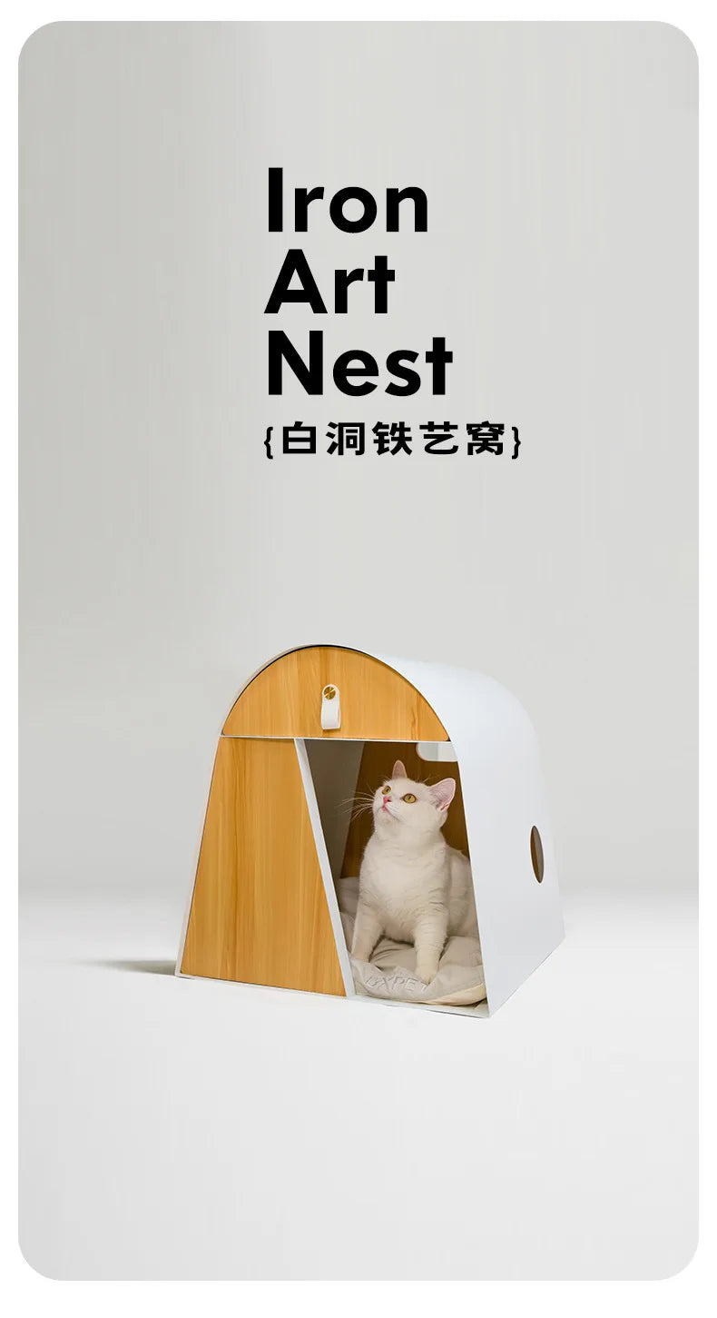 Iron Kennel Cat Litter Solid Wood Internet Celebrity Cat Villa Pet Wooden House Dog House Cat