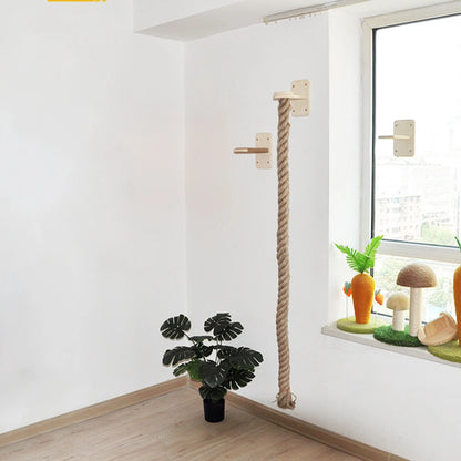 Wall Mounted Cat Tree Climbing Rope Wooden Cat Climbing Shelf with Sisal Rope Kitten Training Claw Grinding Indoor Cat Furniture